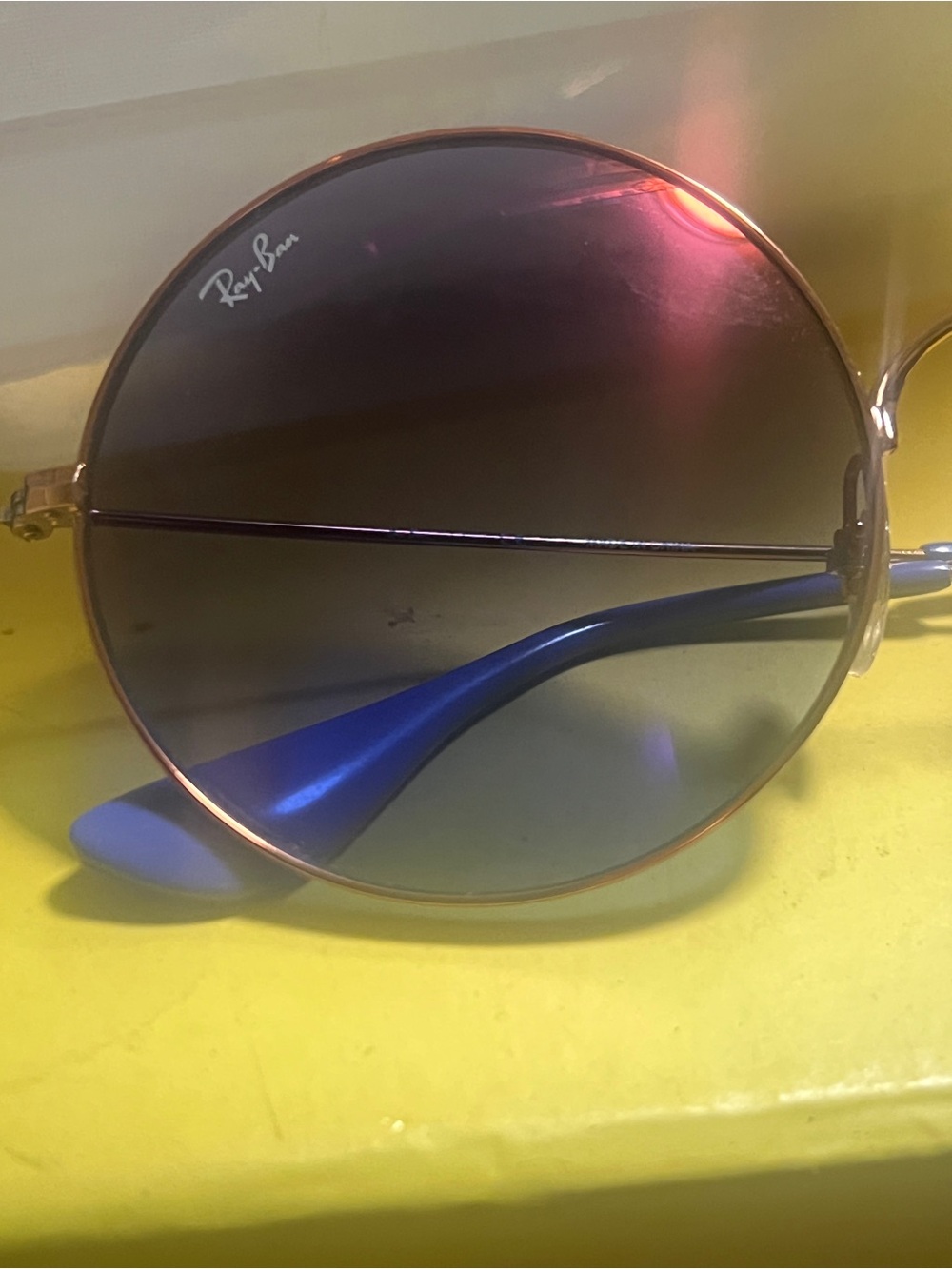 Ray-Ban Round Violet Tint Sunglasses with Polished Bronze-Copper